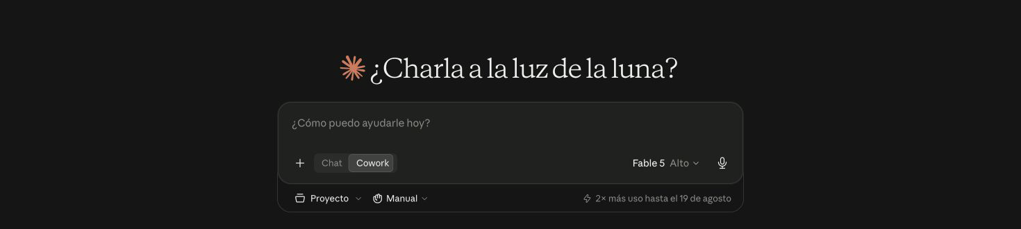 Caja de mensaje de Claude con el selector Chat y Cowork