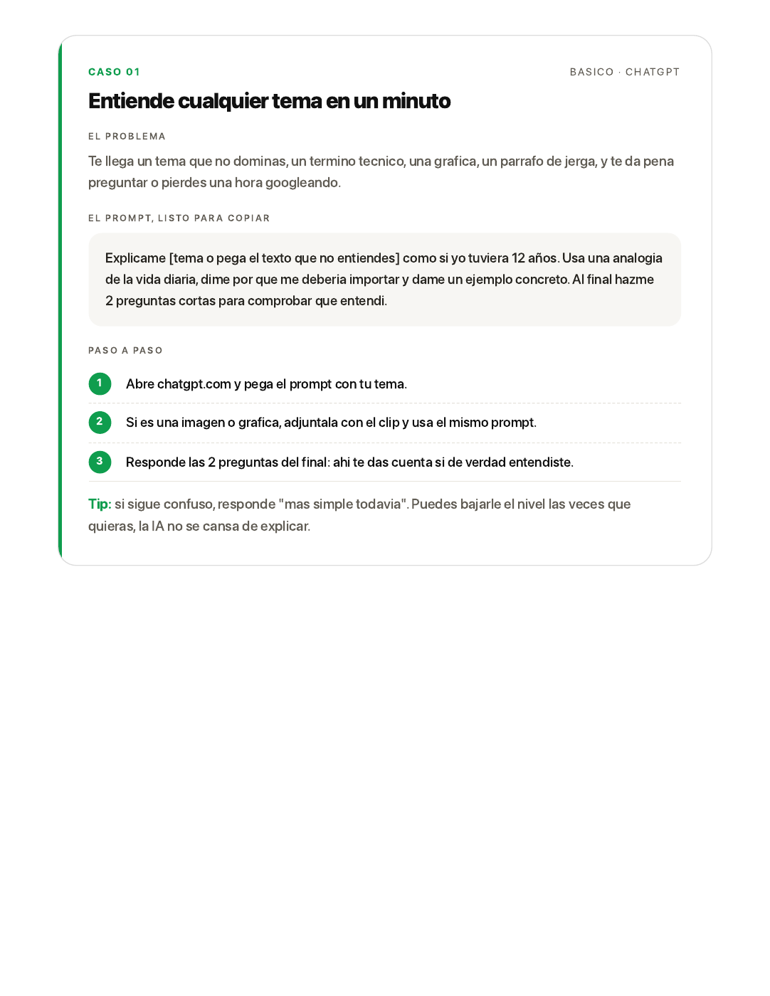 Caso real del Kit con problema, prompt y pasos