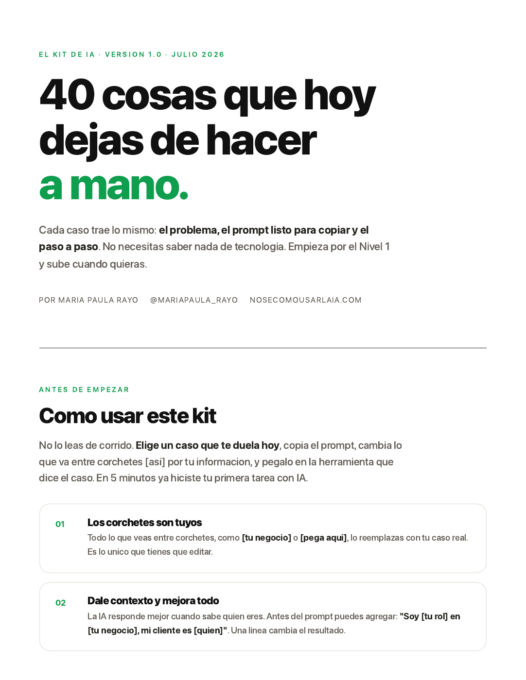 Portada e instrucciones reales del Kit de IA